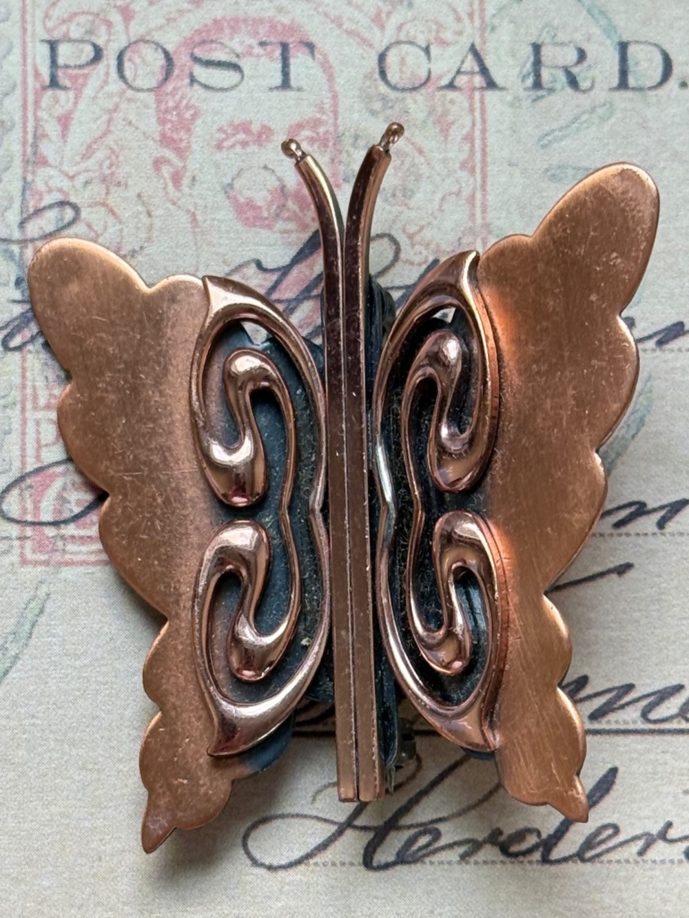 VINTAGE RENOIR Stylized Copper Butterfly Brooch MCM
